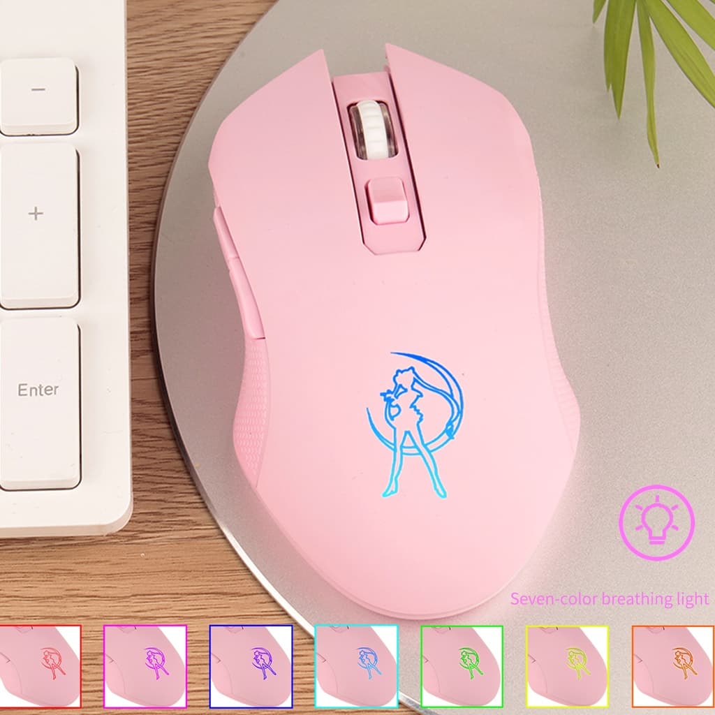 Mouse Gamer Sem Fio Com Claro De Fundo , Sailor Moon/Ergonômico/Recarregável 2.4G/2400DPI/Silencioso/RGB