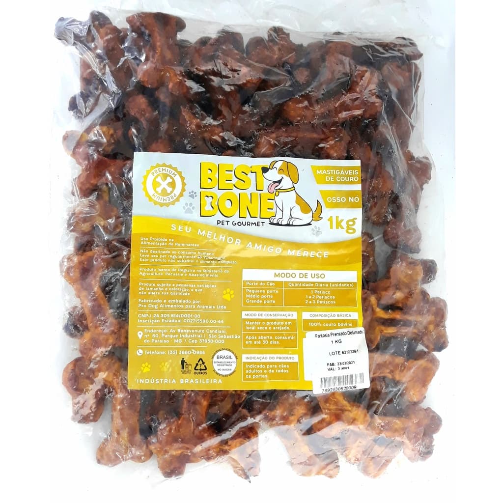 Osso Fantasia 1kg Formato Ossinho Prensado Para Cães Petisco