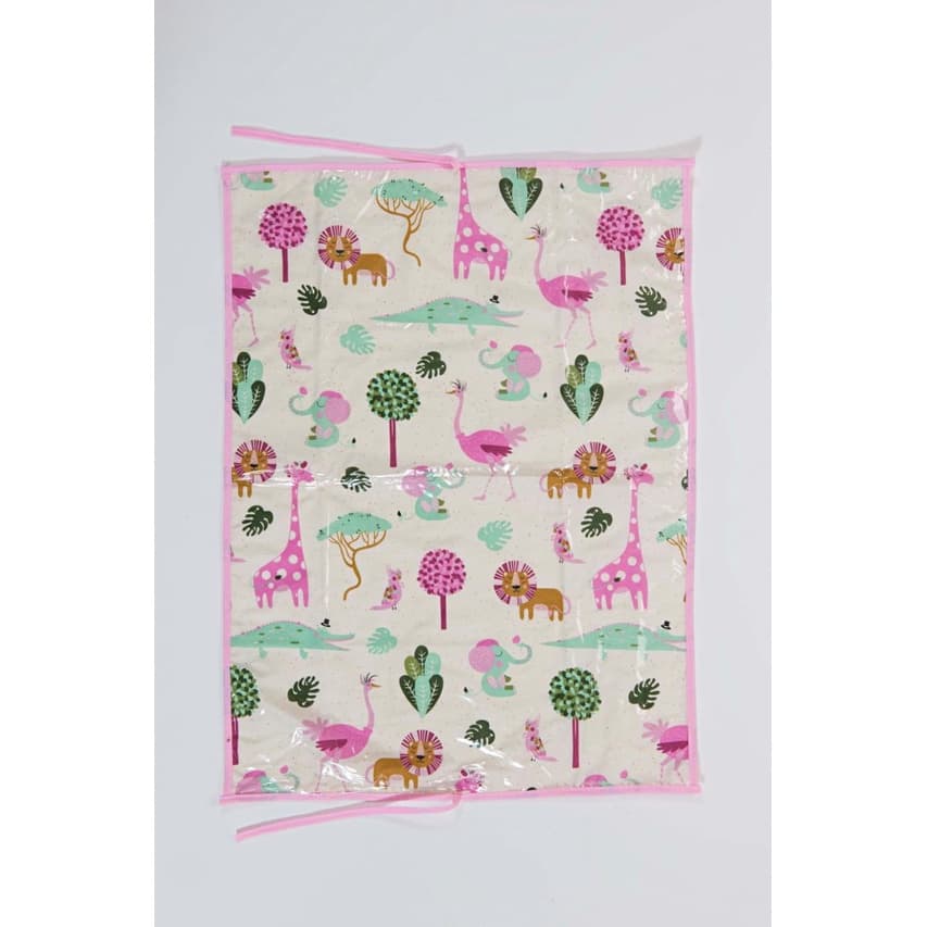 Trocador para Carregar na Bolsa de Bebe Menina Estampa Safari Rosa Bichinhos Floresta Plastificado Dupla Face Pratico facil