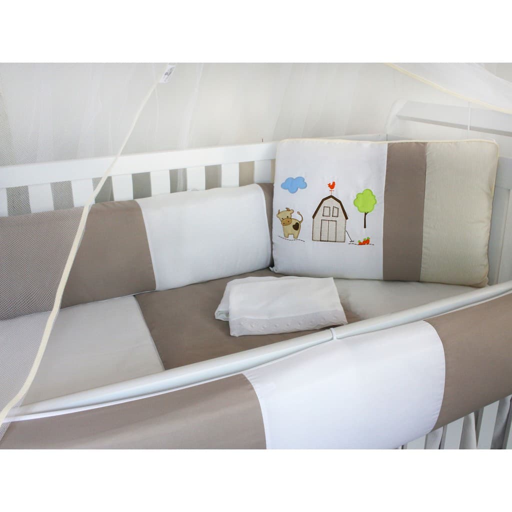 Kit Protetor de Berço Kids com Mosquiteiro Comum 7 peças Fazendinha