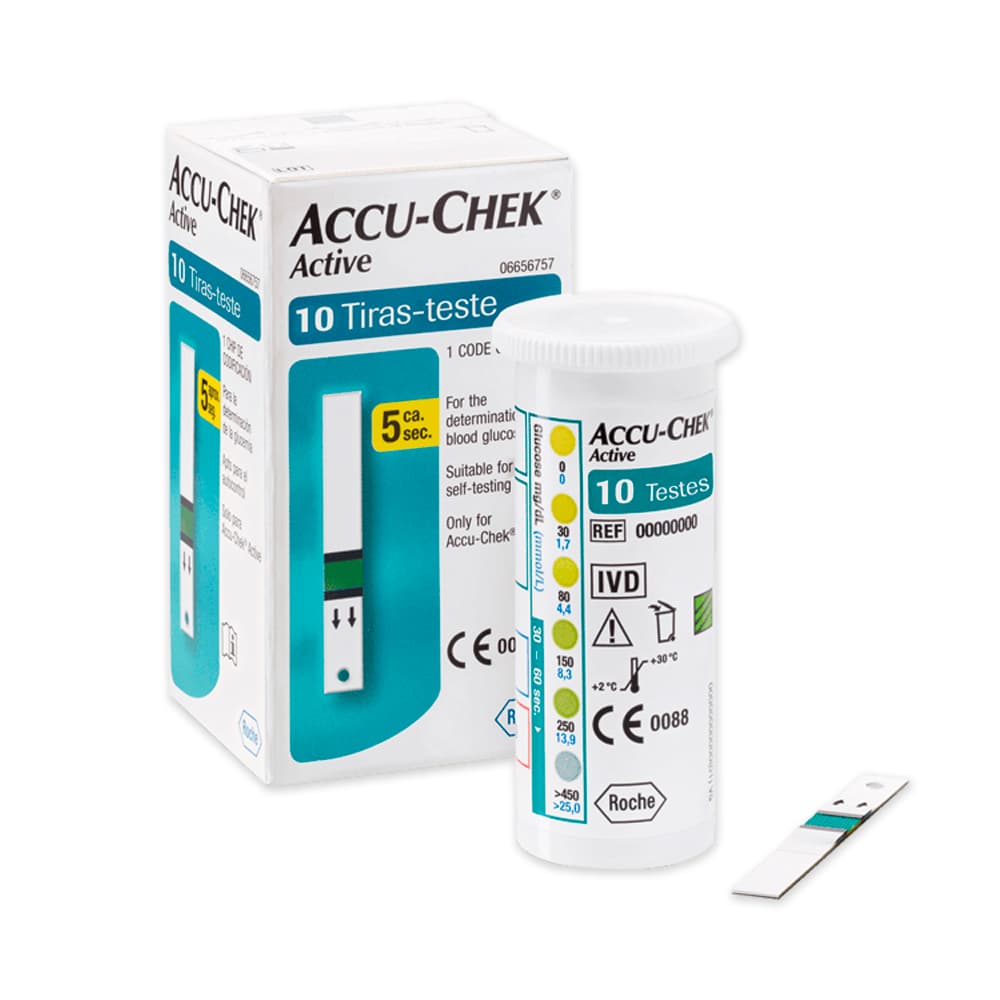 Teste de Glicose Accu-Chek com 10 TIRAS Active - Roche