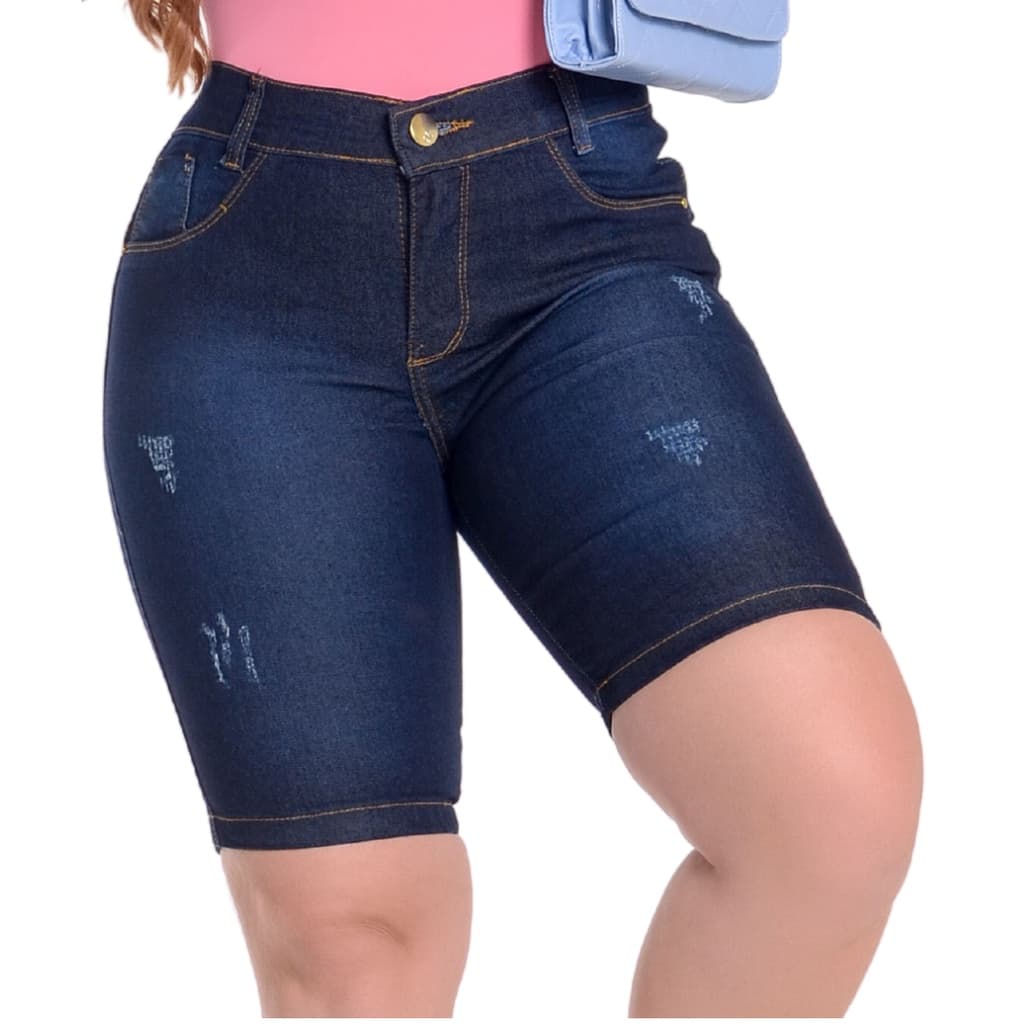 Bermudas Jeans Femininas Plus Size Cintura Alta Vai até o Umbigo Feminino  Vai no Joelho 34 ao 56