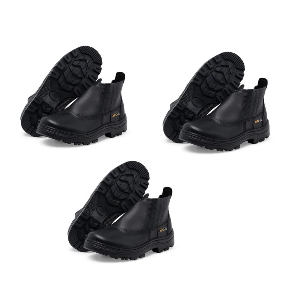 Kit 3 botinas de segurança EPI em couro legitimo com biqueira com CA elastico