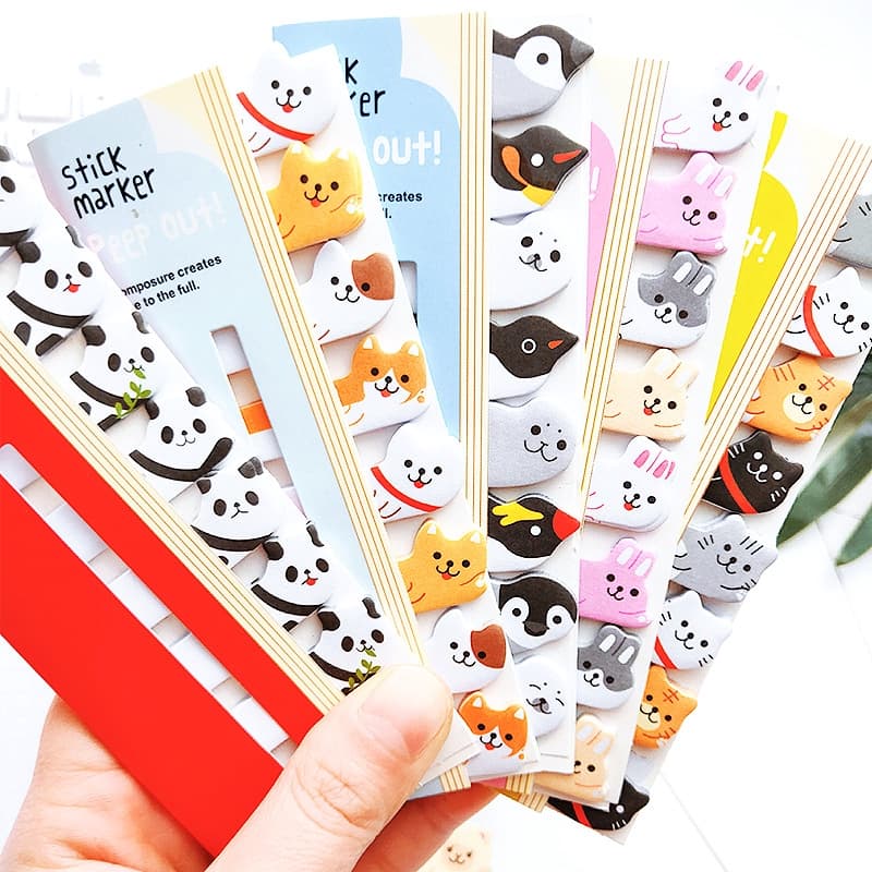 1 Pc Bonito Papelaria Linha Sentado Animais Marcadores De Páginas sticky notes  post Notas memo pad Adesivo Pegajoso