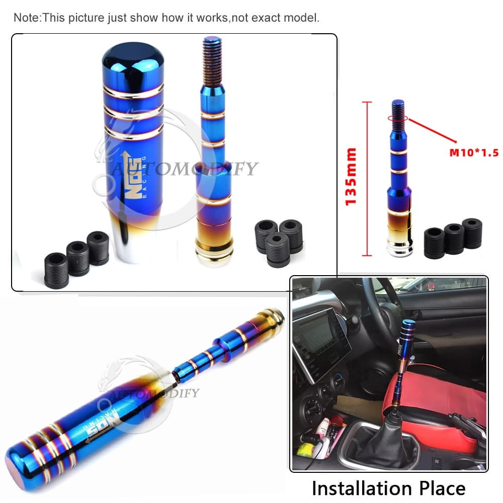 Baked Azul Da Shift De Engrenagem Knob Extender Universal Ajustável Altura Shifter Alavanca De Extensão De Alumínio Modificação JDM Com Adaptadores