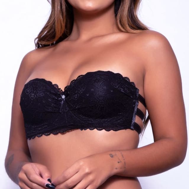 Sutiã Tomara que Caia Bojo Rendada Meia taça Alça Tripla colchete Costas Sexy Moda Intima