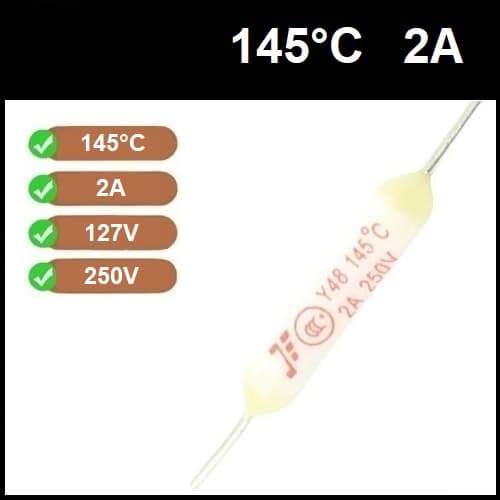 1 Fusível Térmico 2A 145C 145°C 145 Graus 250V Panela Arroz Ferro Passar Eletrodomésticos Uso Geral