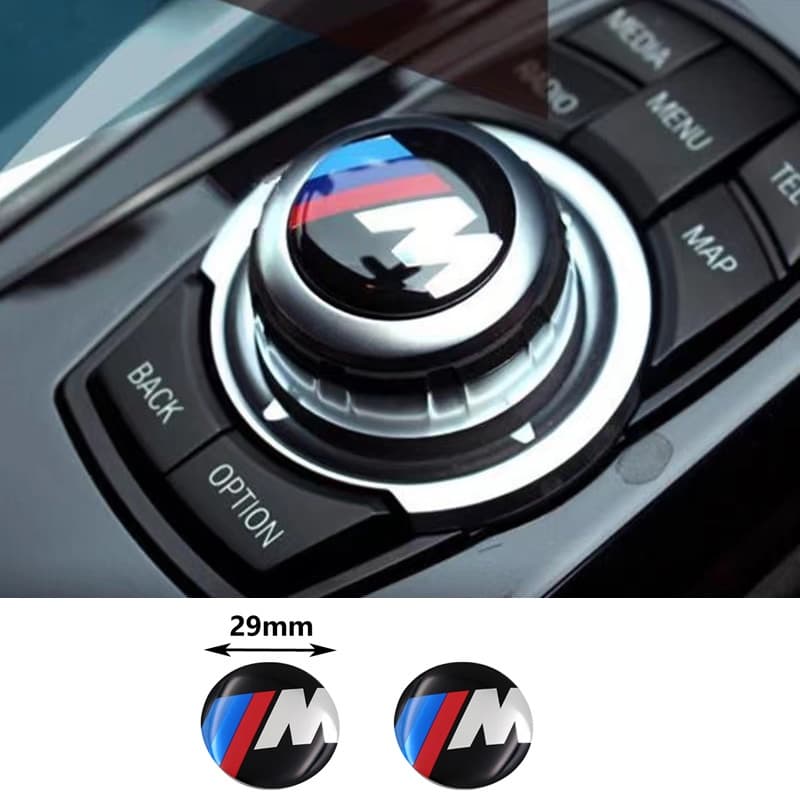 29mm 2Pcs Multimedia Botão De Controle De Áudio Etiquetado Autocolante Emblema Decalque Para BMW X1 X3 X5 X6 3series5 Series 7