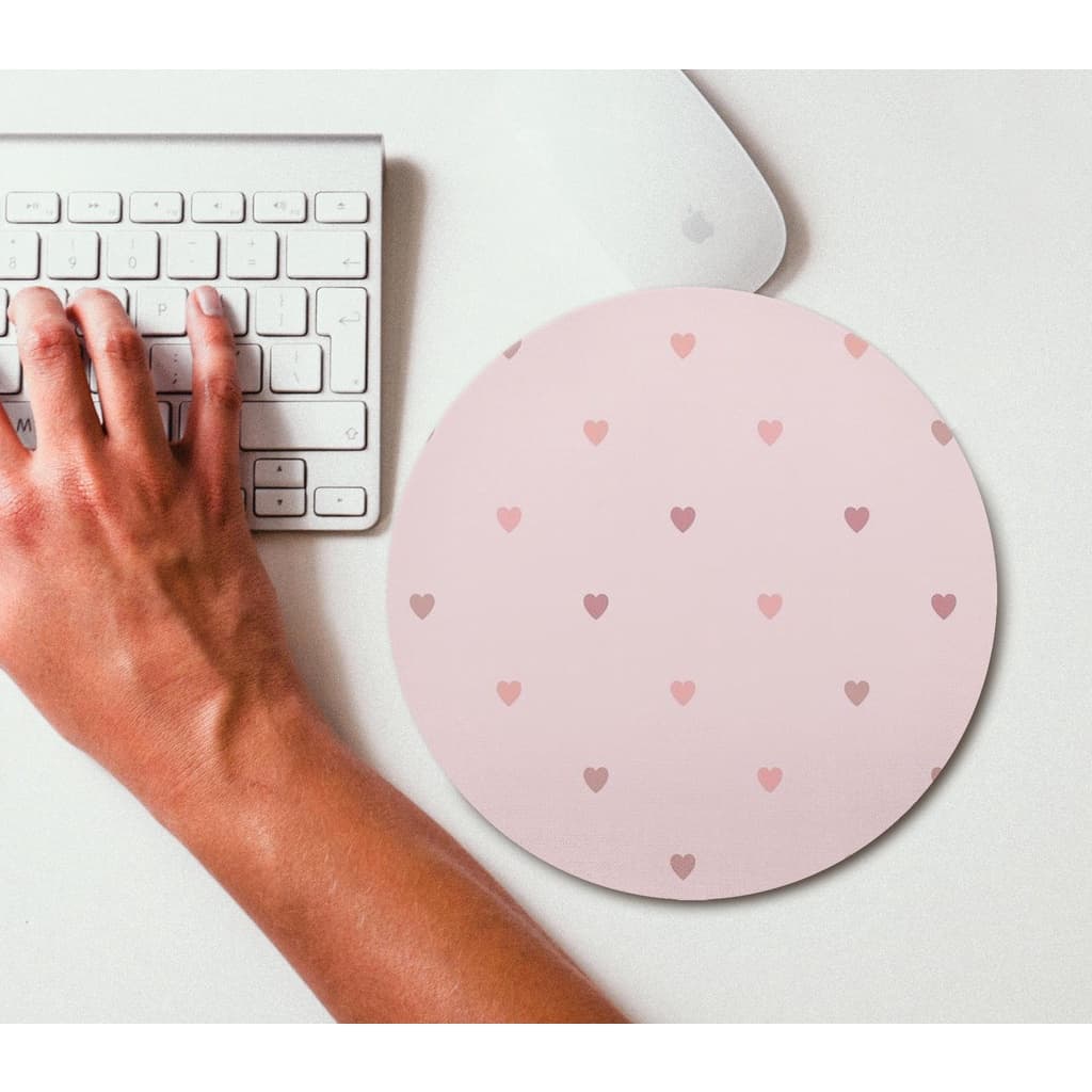 Mouse pad Rosa corações modelo redondo
