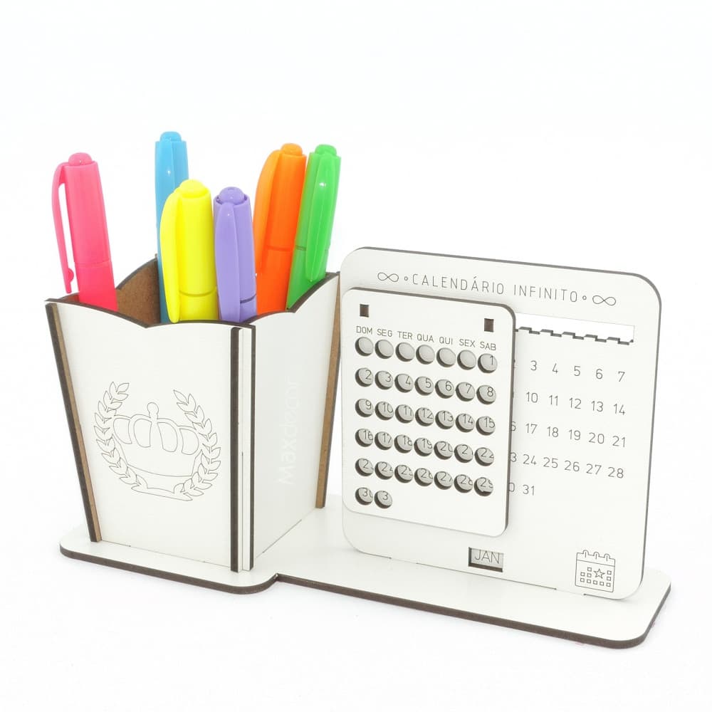 5 Calendário Infinito e Porta Lápis Personalizado Mdf - Coroa Príncipe