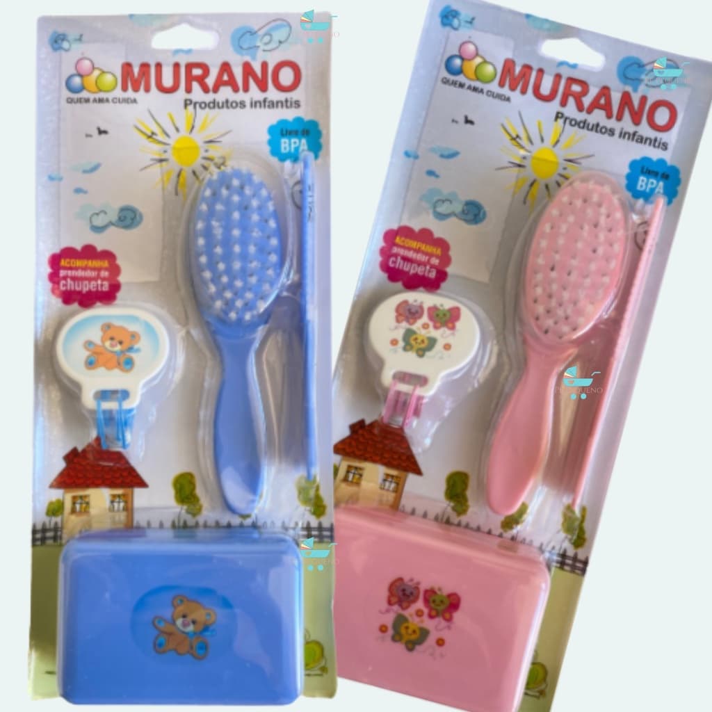 kit higiênico para bebê banho 4 Peças - Escova, Pente Bolinha, Saboneteira e Prendedor De Chupeta