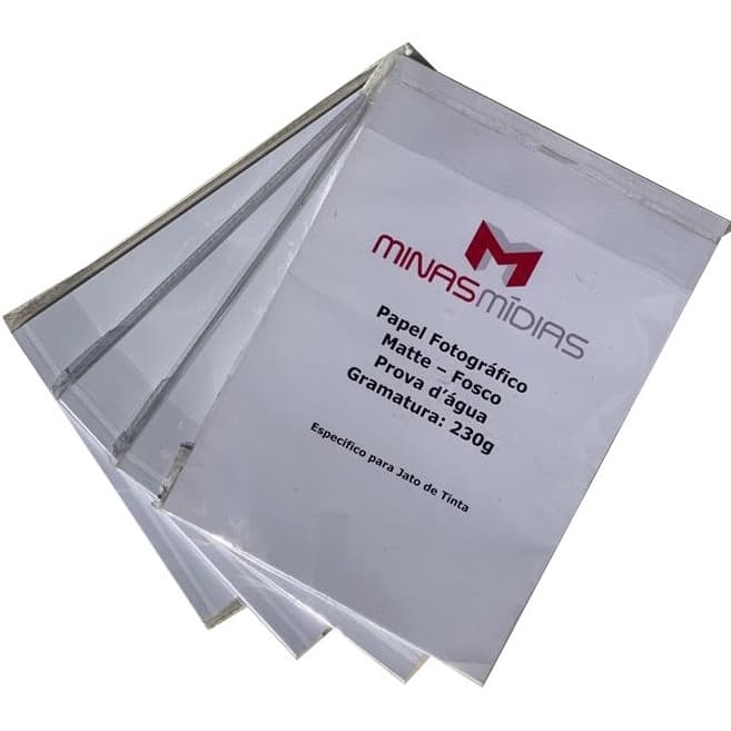 Papel Fotográfico Matte Fosco A4 230g - Prova D'água - 100 Folhas - Jato de Tinta