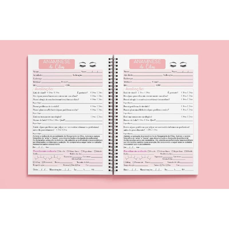Ficha Anamnese extenção de cilios com 100 páginas