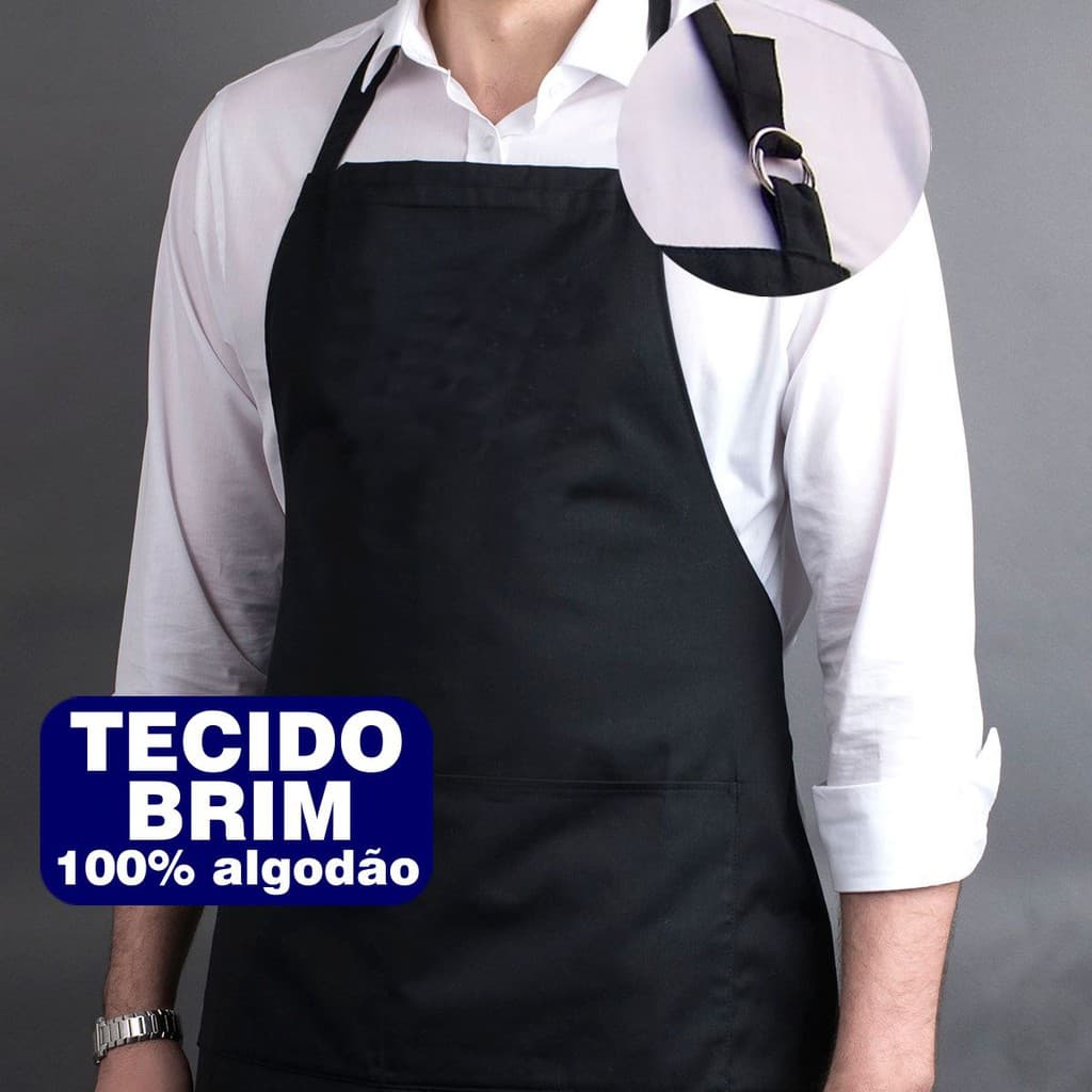 Avental Brim Algodão Com Bolso Liso Regulável Chef Cozinha Restaurante Evento Churrasco Cozinha