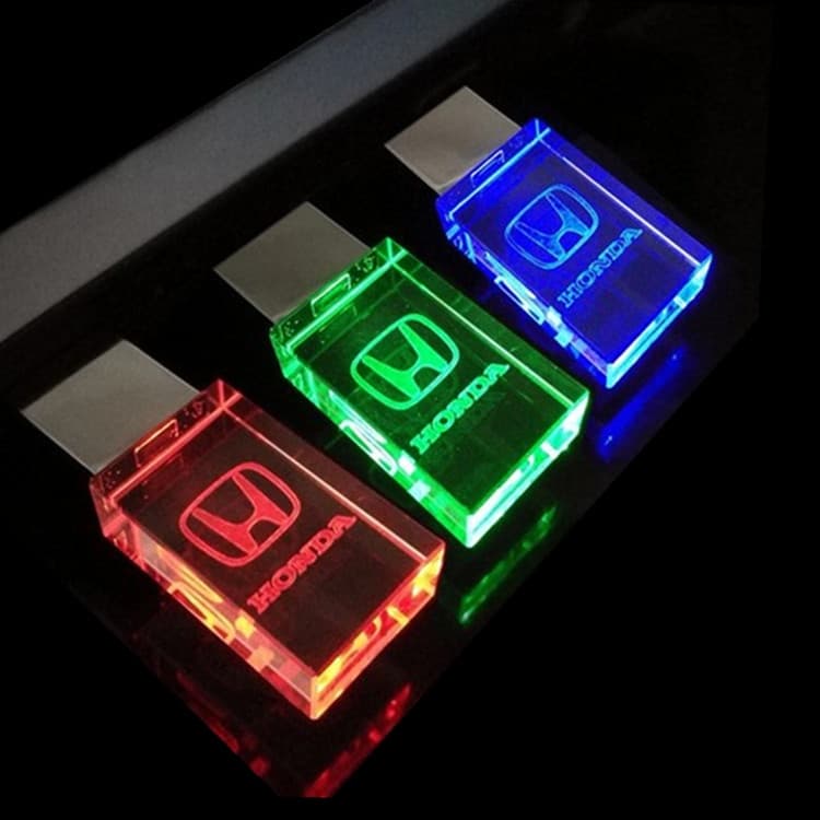 (Em Estoque) Cristal De Vidro Led Iluminação Honda Logotipo Do Carro Usb 2.0 Flash Drive Gb 16 8gb Gb 64 32gb De Memória Pen Drive De Disko