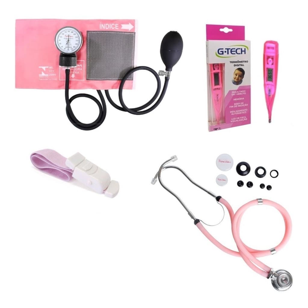 Kit Enfermagem Acadêmico Esfigmomanômetro Estetoscópio Rosa