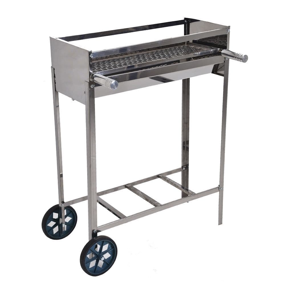Churrasqueira Carrinho Espetinhos Portátil Rodinha 66cm com Grelha Inox