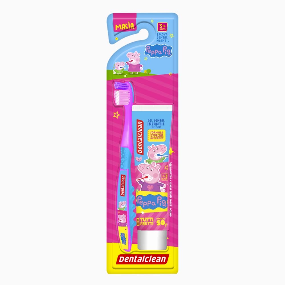 Escova De Dente Infantil Peppa Pig + Gel Dental 50g Tutti Frutti (kit DentalClean)