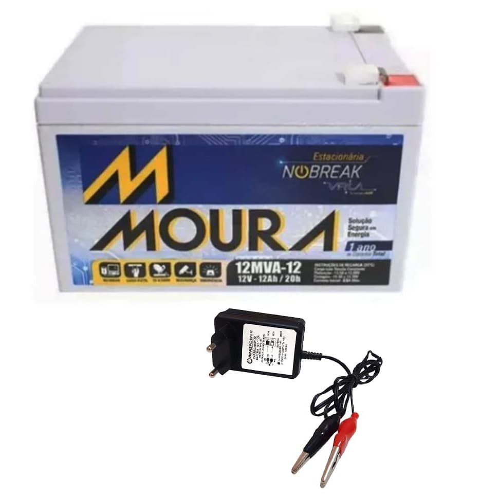 Bateria Selada Moura 12V 12ah + Carregador Led - Nobreak