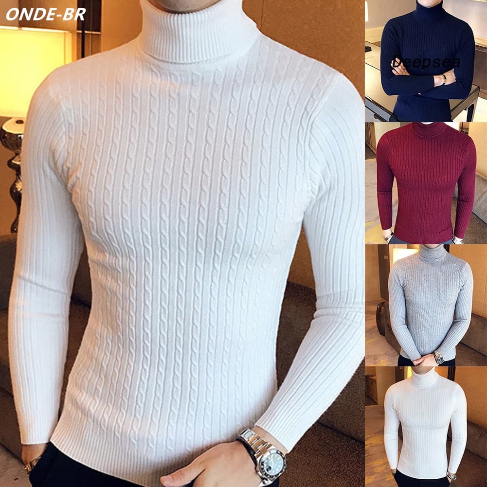 Suéter Masculino Casual Slim Gola Alta Cor Lisa Com Gola Alta Para Masculino