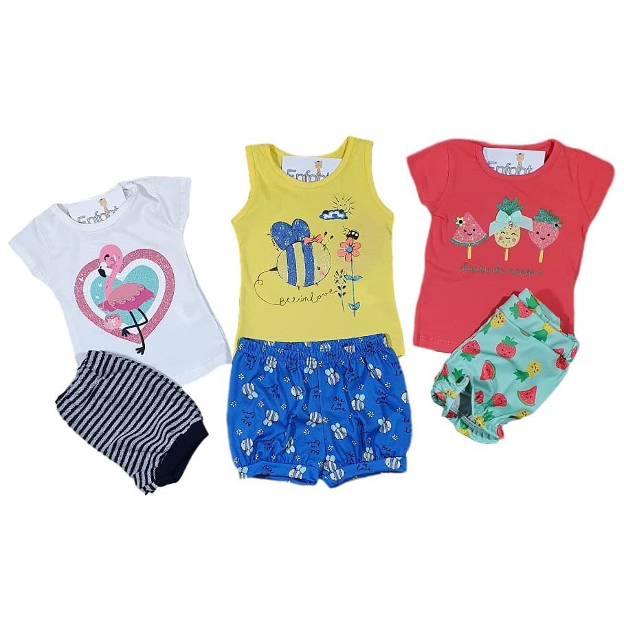 Kit 3 Conjuntos Miami Roupa Bebe Infantil Verao Menina