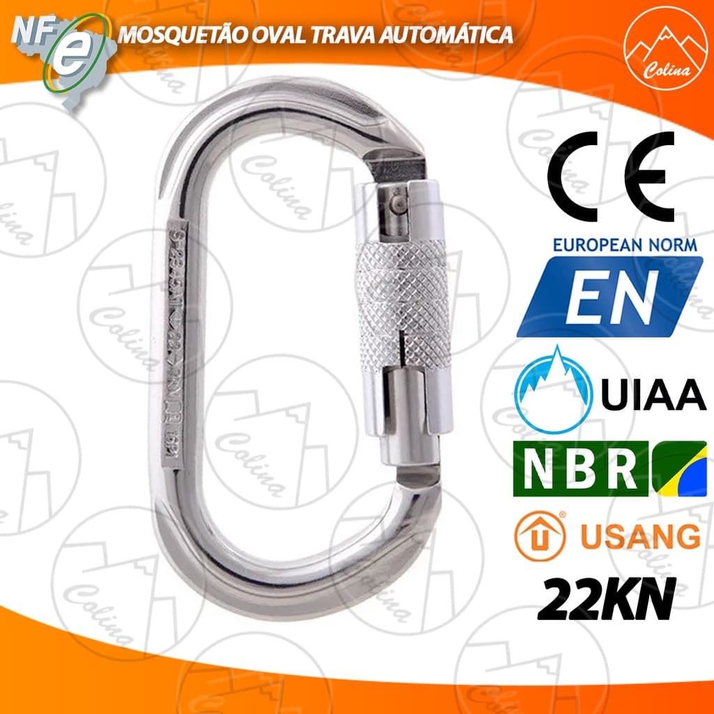 Mosquetão Oval Alumínio 22kn Trava Automática Nbr Uiaa Ce USANG
