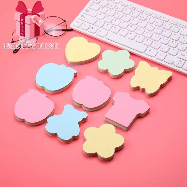 Bloco de notas anotações adesivo com 100 folhas coloridas coração balão borboleta maçã seta