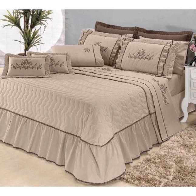 Colcha cobre leito Mosaico casal queen matelado bordado