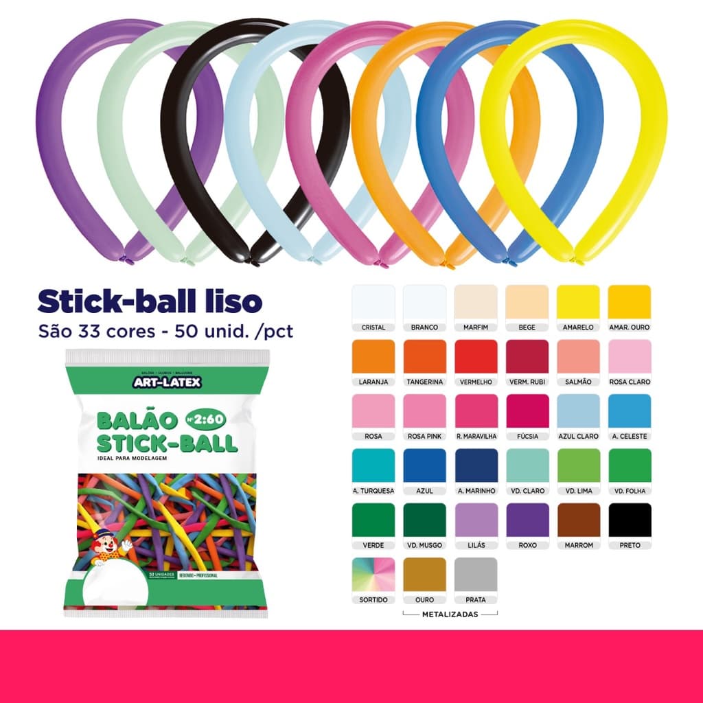Balão Stick Ball Canudo Diversas Cores  – 50 Unid – Art Latex