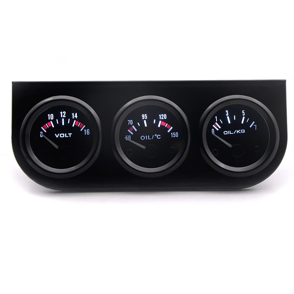 Kit Triplo 52mm Temperatura Do Óleo Medidor De Pressão De Volt Cara Preta Preto Titular Com Sensores