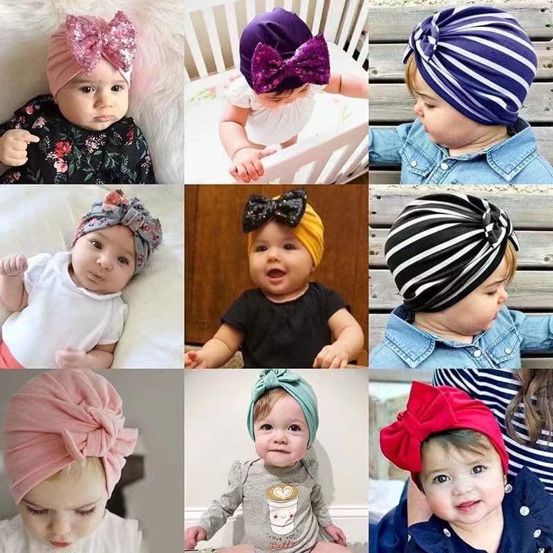 Touca Turbante para bebê e infantil, Laço. Veste do RN à 2 anos tecido malha. Cores variadas.
