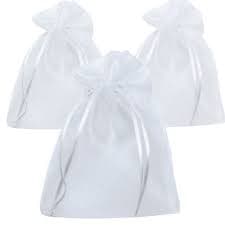 25 saquinhos  de organza 17x23 Branco fita cetim