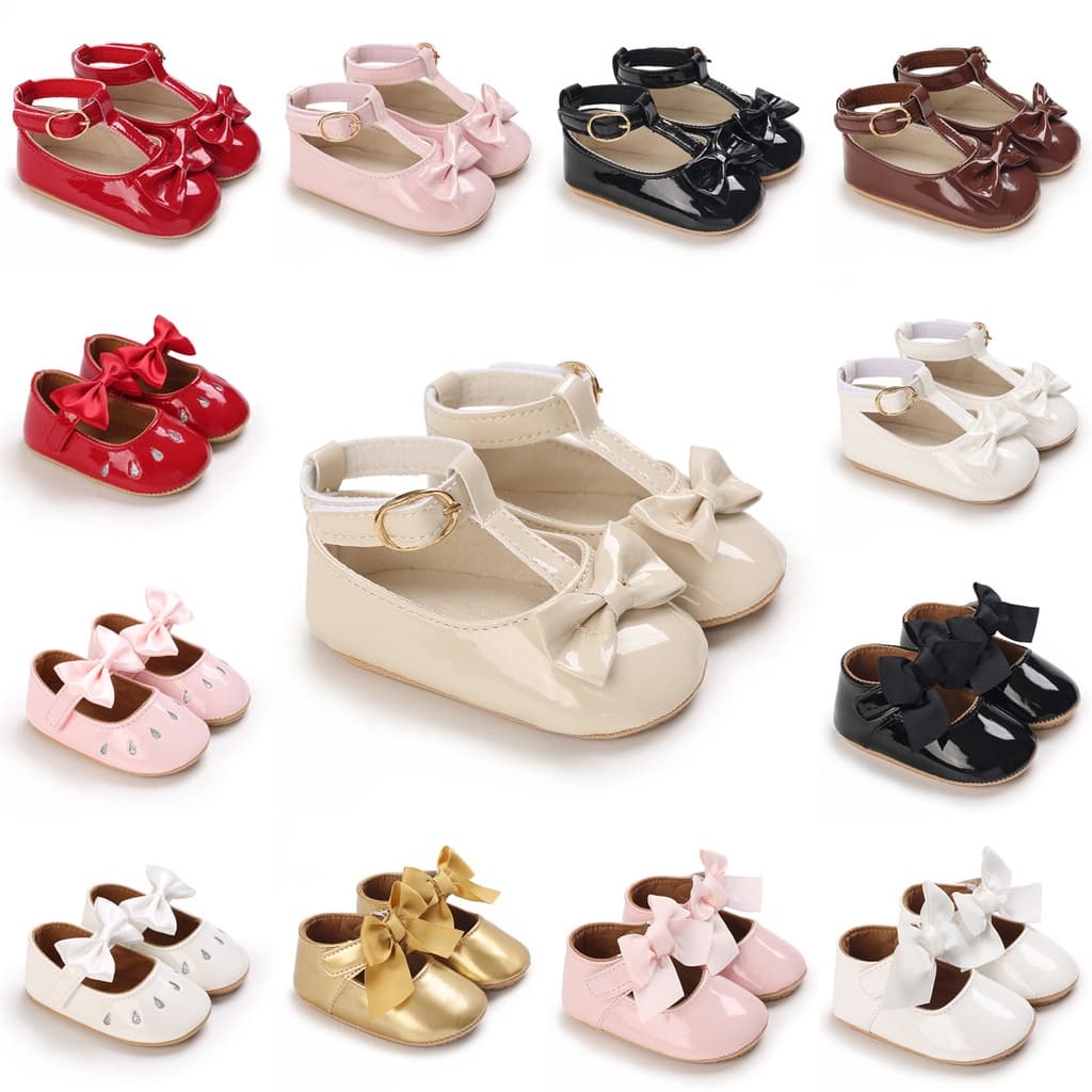 2022 Moda PU Sapatos De Couro Bebê Princesa Recém Nascido Meninas Mocassins Borracha Sola Prewalker Antiderrapante Verão Primeiro Andadores