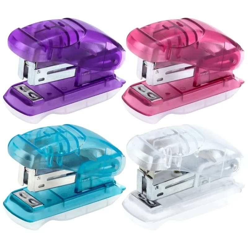 Grampeador Mini Zoom Transparente até 12 Folhas c/ Extrator - BRW | Escolar | Escritório | Empresa