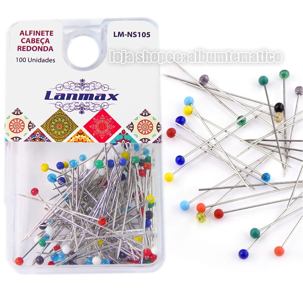 Alfinete Cabeça De Vidro Colorido Alinhavar patchwork 100 unid