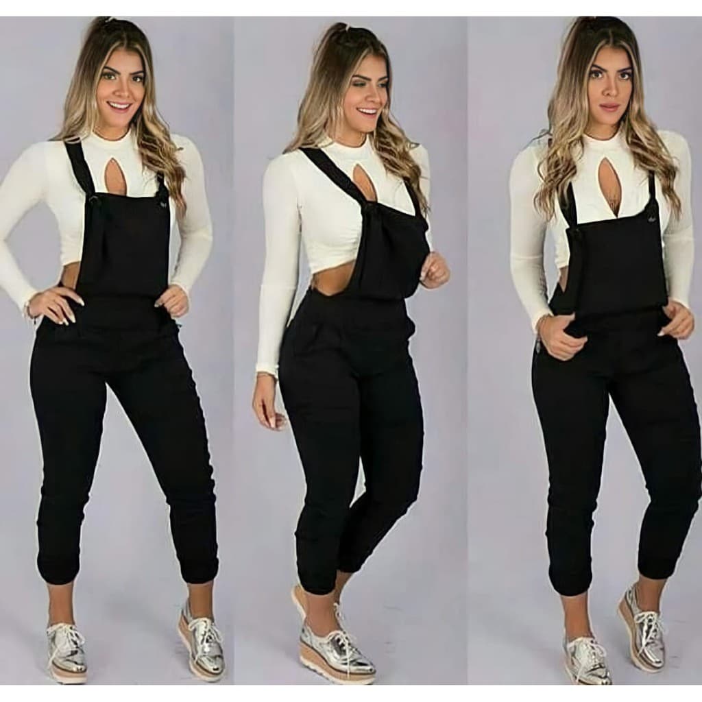 Jardineira Calça Macacão Macaquinho Detalhes Ilhós