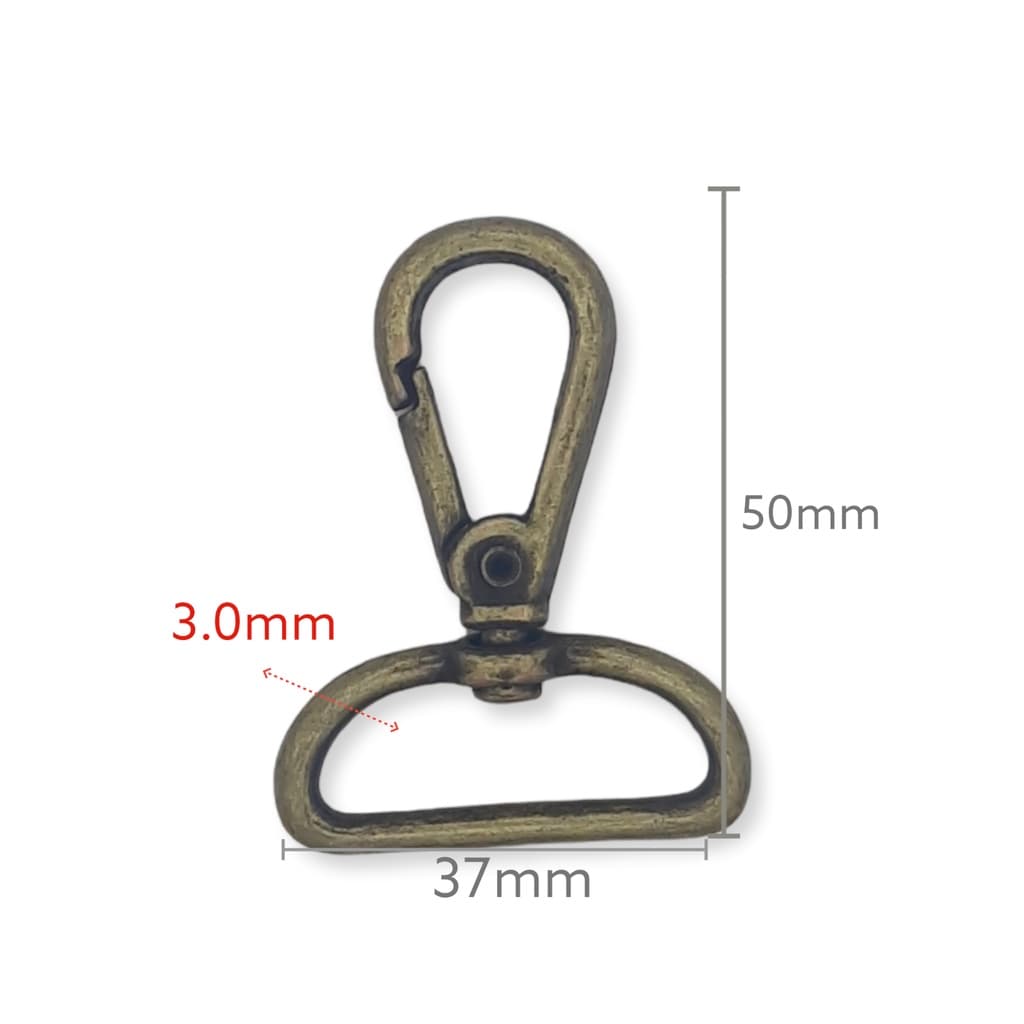 1 Mosquetão Luxo Ouro Velho 30mm para Bolsas Mochilas Artigos Costura