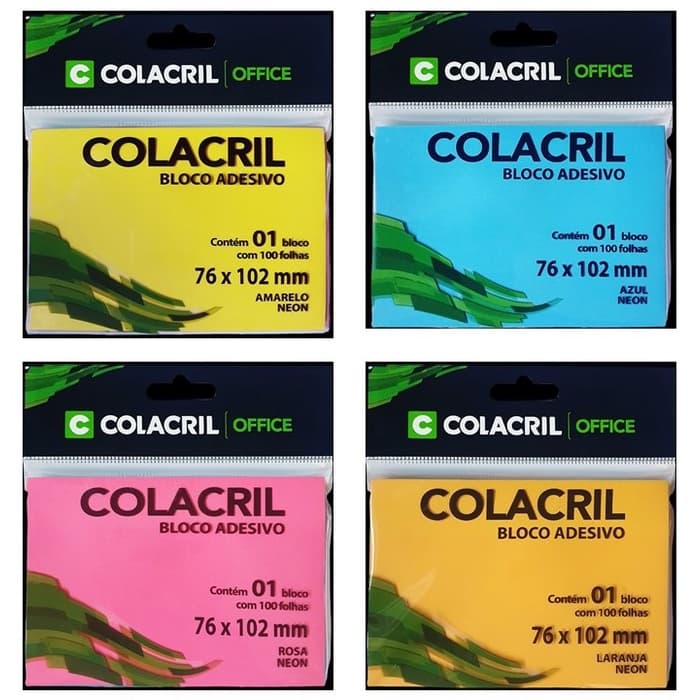 Bloco Adesivo Neon 76x102mm Com 100 Folhas Colacril - Unidade