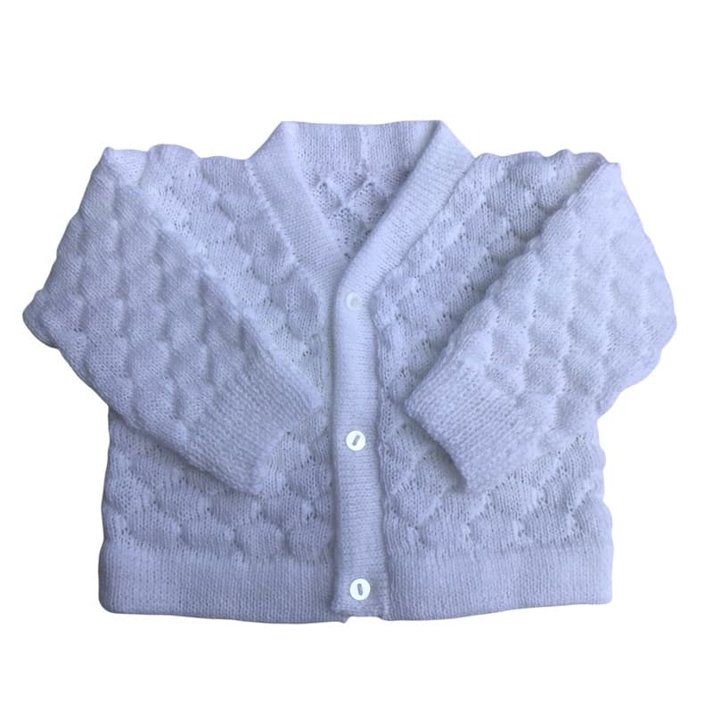 Casaco de Bebê Tricô Branco Menina Menino