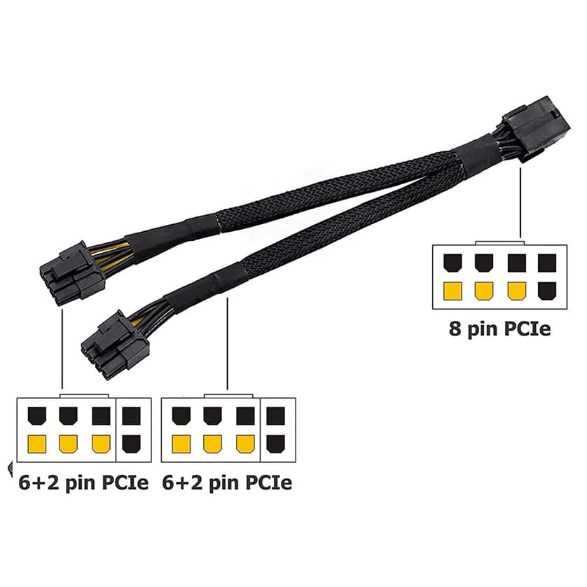 Cabo Splitter Duplicador Pci-e 8 Pinos para duplo 2x 8 Pinos (6 + 2) Macho Reforçado