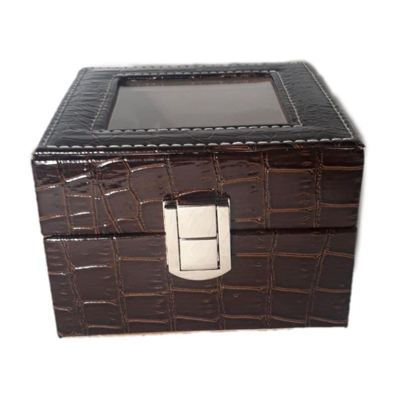 Caixa Porta Relógio 2 Nichos Couro Ecológico -Coffe