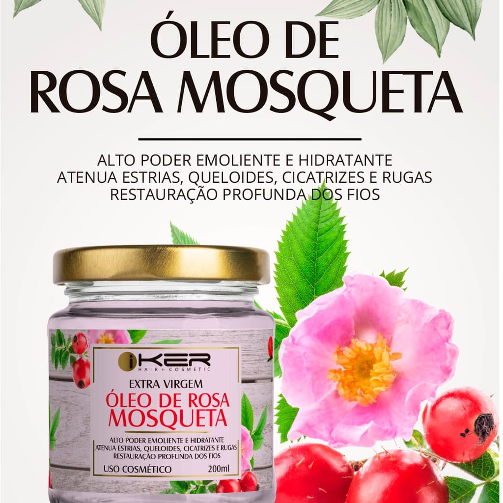 Óleo de Rosa Mosqueta Extra Virgem Clareador Pele e Cabelos  - 200 ml