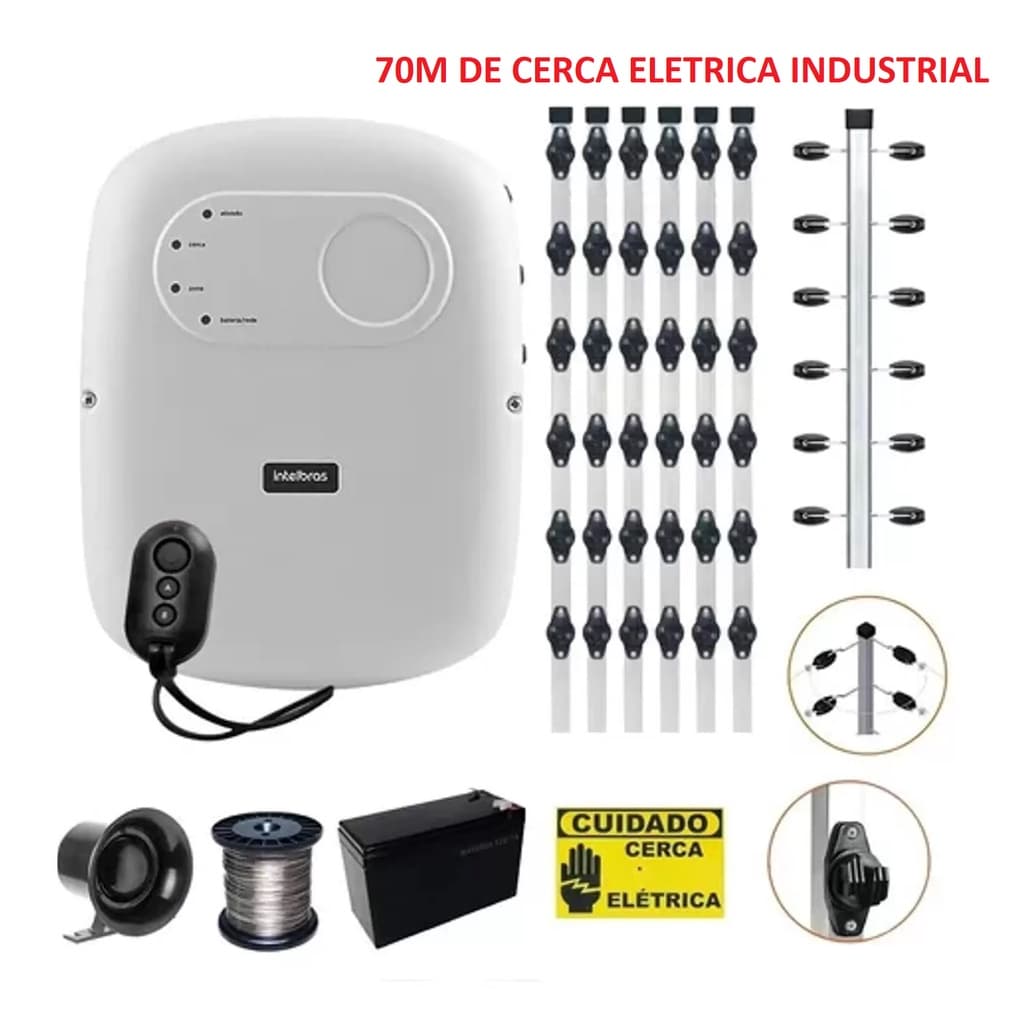 Kit Cerca Elétrica Intelbras Industrial 70 Metros Big Haste