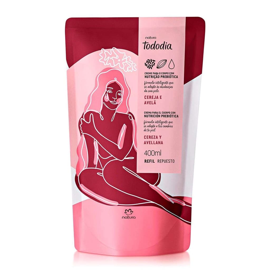 Refil Hidratante Desodorante Corporal Natura TodoDia 400ML - Creme Cereja e Avelã Algodão Macadâmia