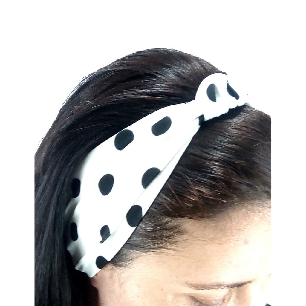 Faixa De Cabelo Turbante Nó De Bolinhas Retro Festa Fantasia Anos 60 70 Vintage Branco