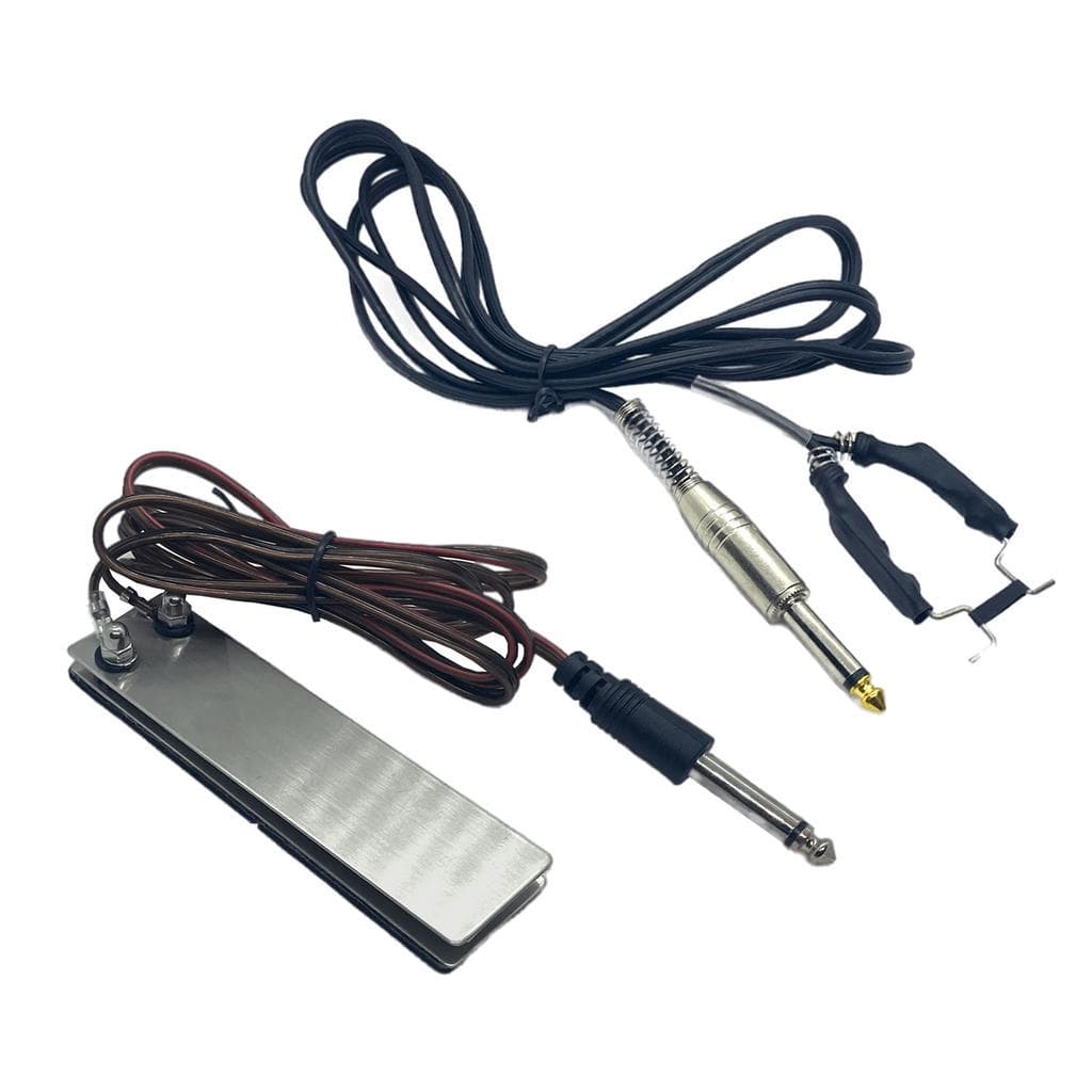 Kit Cabo Clip Cord e Pedal Inox Chapinha para Fonte Máquina de Tatuagem