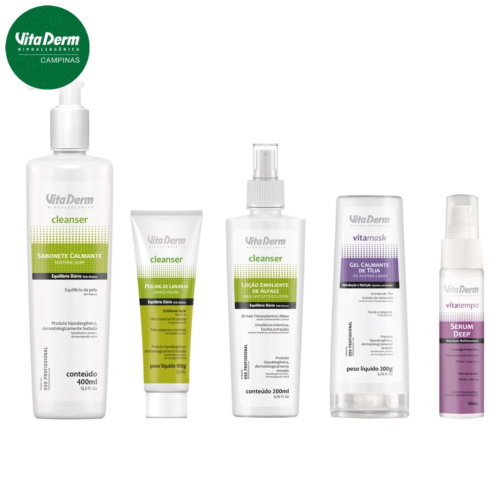 Kit Limpeza de Pele Basico Vita Derm Profissional Skin Care Limpeza Facial