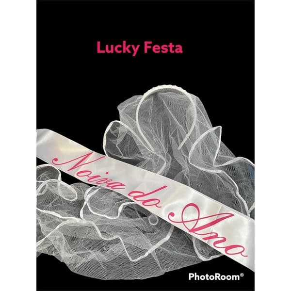 kit : 1 TIARA VEU BRANCO  + 1 FAIXA NOIVA DO ANO PINK