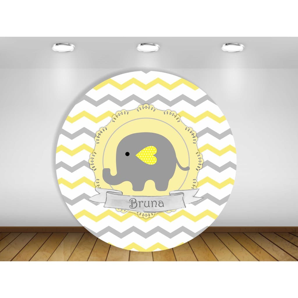 Painel de festa redondo Elefantinho Amarelo Decoração Infantil