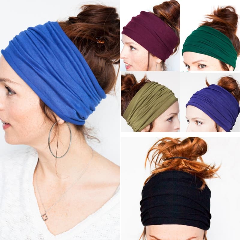 Largo Envoltório Feminino Faixa de Cabelo Elástica Turbante Corrida Faixa de Cabeça Macia Yoga
